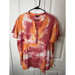 Ava & Grace Tie-Dye Tunic Top 2X Orange Red